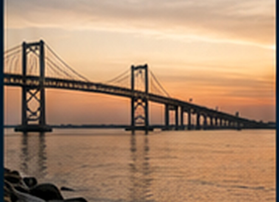 Waterfront bridge travel scene